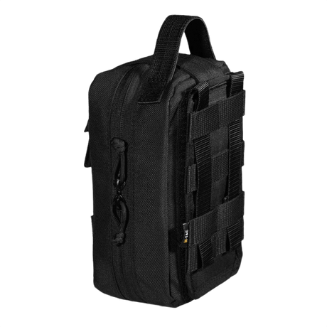Sort M-Tac Medical Pouch Rip Off vises med stærk lynlås og MOLLE kompatibelt design til nem adgang til førstehjælpsudstyr.