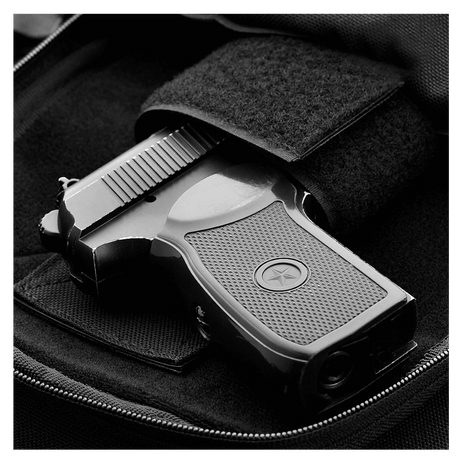 M-Tac Carry Sling Taske Elite Gen.IV med universelt velcro-hylster, designet til skjult våbenbæring, galleri position 1, sort materiale.