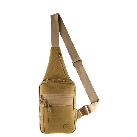 M-Tac Carry Sling Taske Elite Gen.IV i kakhifarvet slidstærkt materiale med justerbar rem og universelt velcro-hylster, galleri position 1.