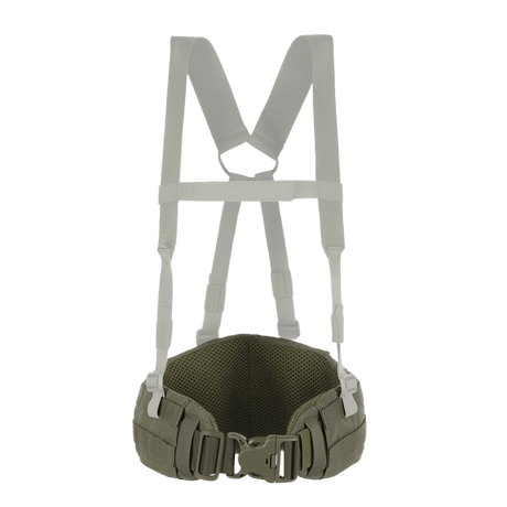 M-Tac War Belt ARMOR i olivengrøn med justerbare stropper og MOLLE-webbing til taktisk brug og opbevaring af tilbehør.