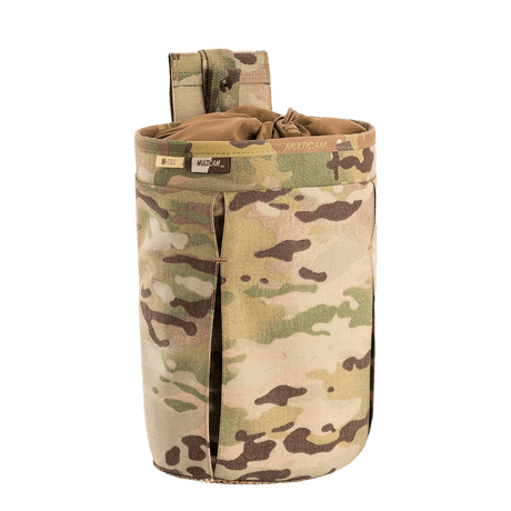 M-Tac Mag Drop Pouch Elite i camouflagemønster til MOLLE montering, brugt til hurtig udskiftning af magasiner under nødopgaver.