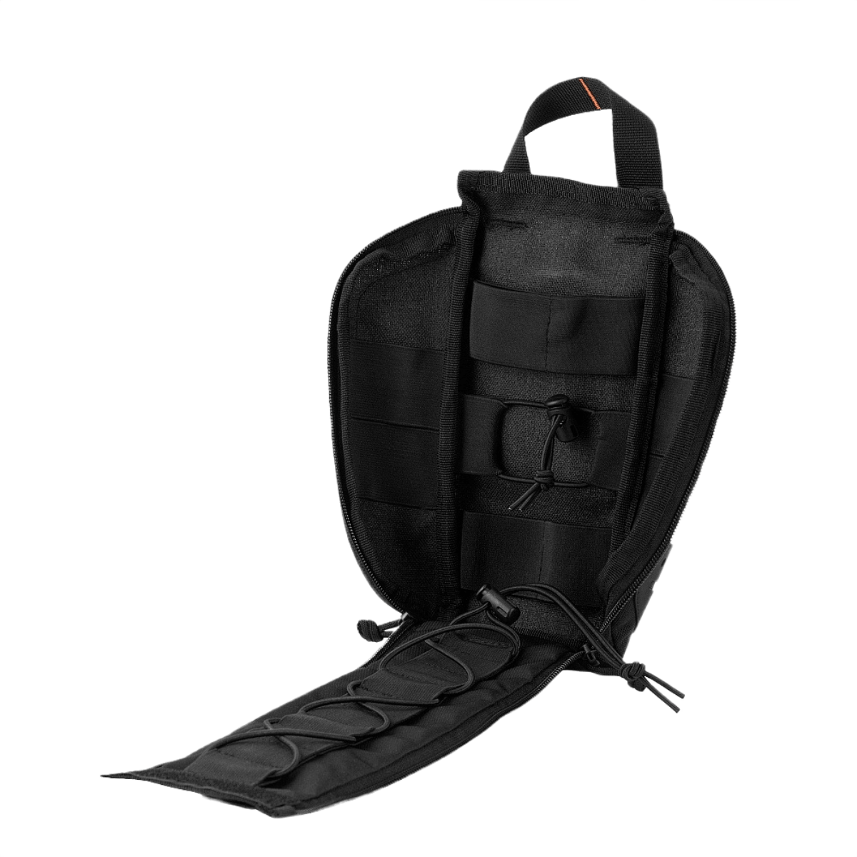 M-Tac Medical Pouch Elite Rip Off, taktisk førstehjælpstaske åbnet for nem adgang til indholdet, designet til hurtige nødsituationer