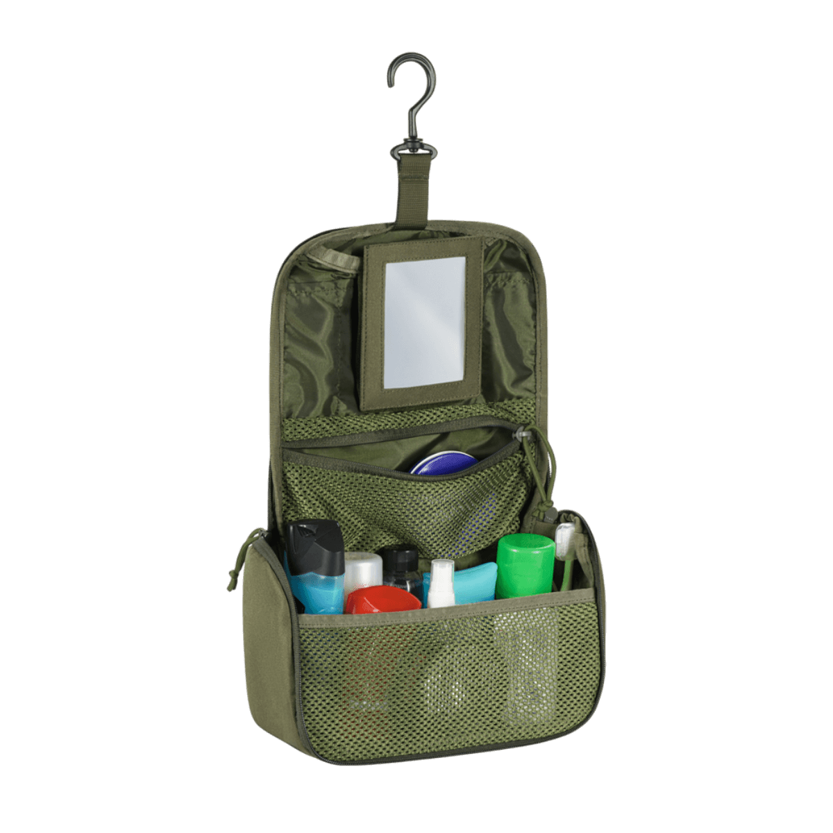 M-Tac Toilettaske i grøn med lynlås og lommer, velegnet til opbevaring af hygiejneartikler som tandpasta og shampoo.