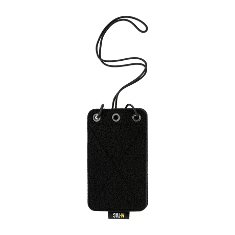M-Tac Taktisk ID-kortholder med Snøre i robust Cordura-materiale, sort design, med transparent panel og snøre til halsen, velegnet til taktisk brug.