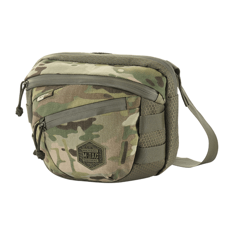 M-Tac Sphaera Hex Hardsling Taske Gen.II Elite i camouflage med justerbar skulderrem og lynlåslukning for skjult opbevaring.