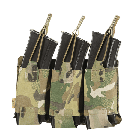 M‑Tac Elastisk Triple Magazine Pouch Elite til tre AK/AR-magasiner med MOLLE Laser Cut og elastik for sikker opbevaring og hurtig adgang.