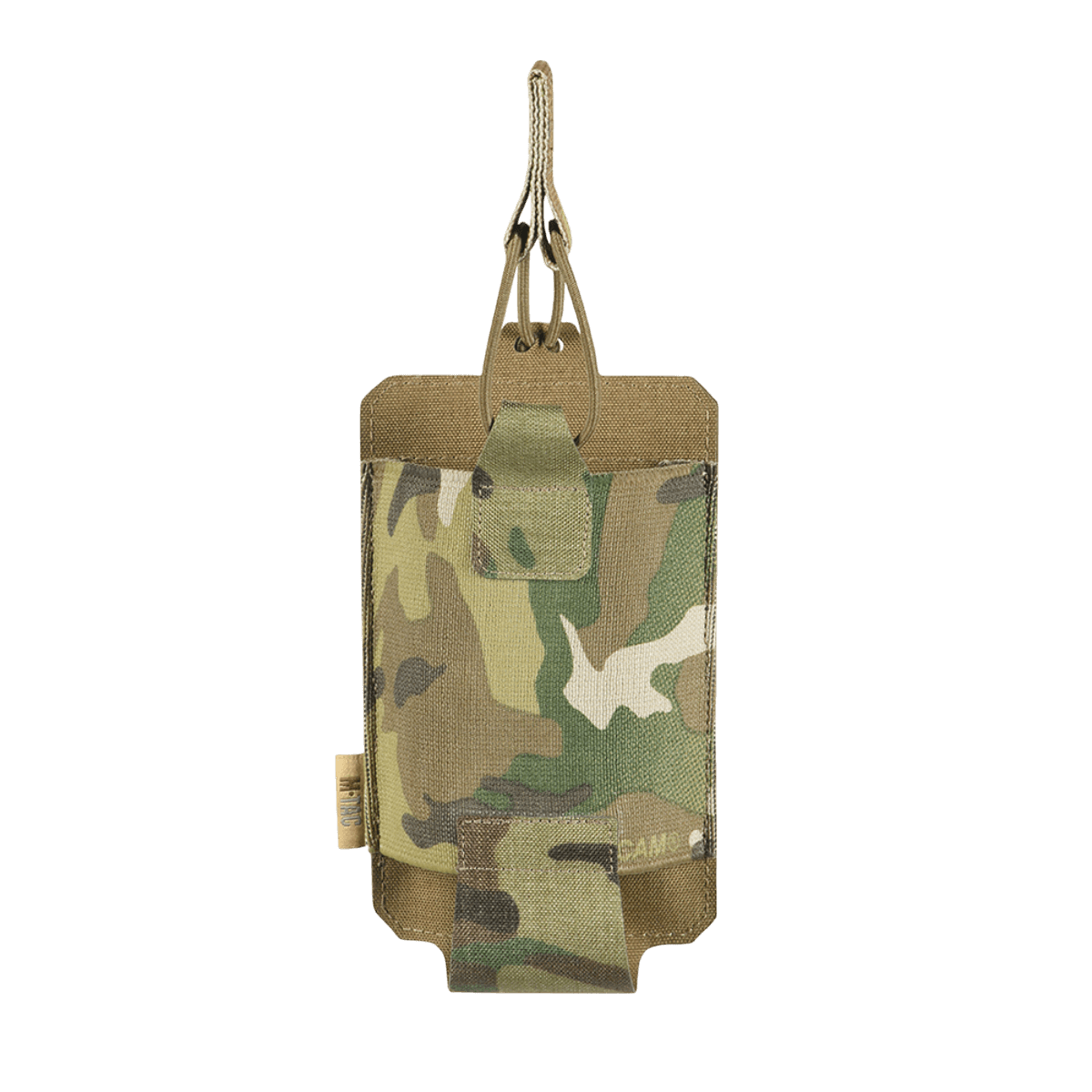 M‑Tac Elastisk Single Magazine Pouch Elite i camo design med MOLLE montering og elastisk strop til AK/AR-magasin, set forfra.