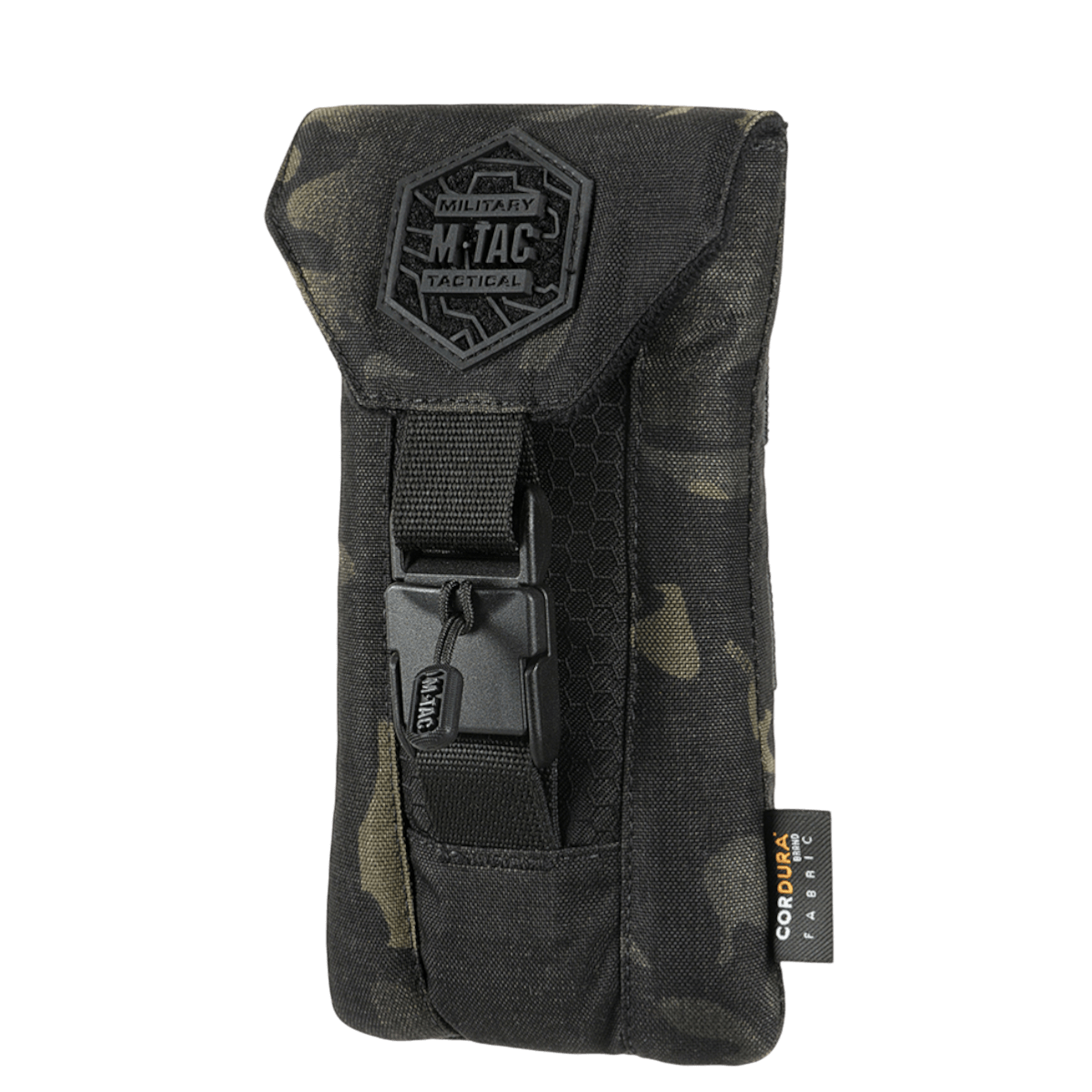 M-Tac Smartphone Lomme Elite Large Hex i sort CORDURA HEX materiale med WJ magnetisk spænde, stilfuldt og holdbart til hverdagsbrug.