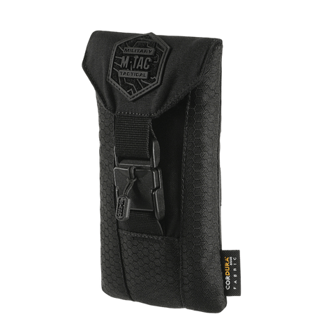 M-Tac Smartphone Lomme Elite Large Hex i sort, lavet af slidstærkt CORDURA HEX materiale med WJ magnetisk spænde, til sikker opbevaring af smartphones.