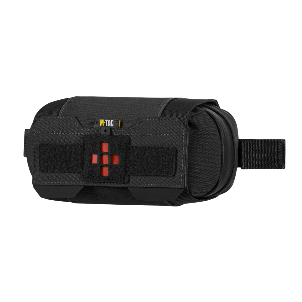 M‑Tac Horizontal Medical Pouch Elite i sort med organizer til IFAK og paracord-loop, fremstillet af holdbart Cordura 500D materiale.