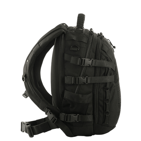 Sort M-Tac Mission Pack Elite rygsæk med ergonomisk design, lavet af slidstærkt Cordura 1000D med MOLLE LASER CUT-system.
