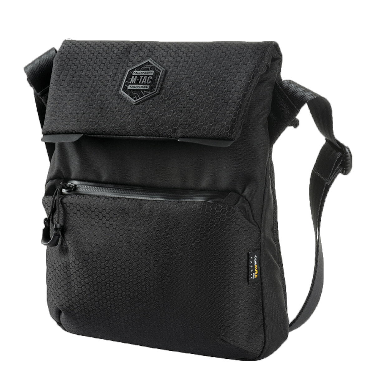 M-Tac Konvert Taske Elite i sort med justerbar skulderrem, let adgang via magnetventil, lavet af holdbart Cordura-materiale.