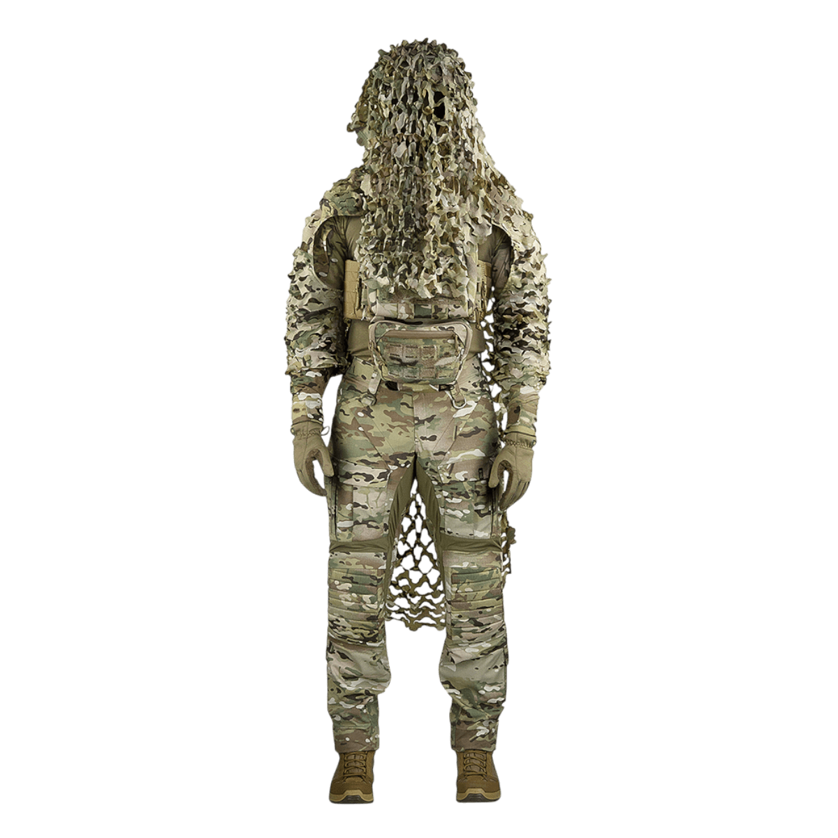 M-Tac Alder Camouflage Suit til snigskytter, designet til effektiv camouflage i terræn, med letvægts rip-stop materiale og Laser Cut-teknologi.