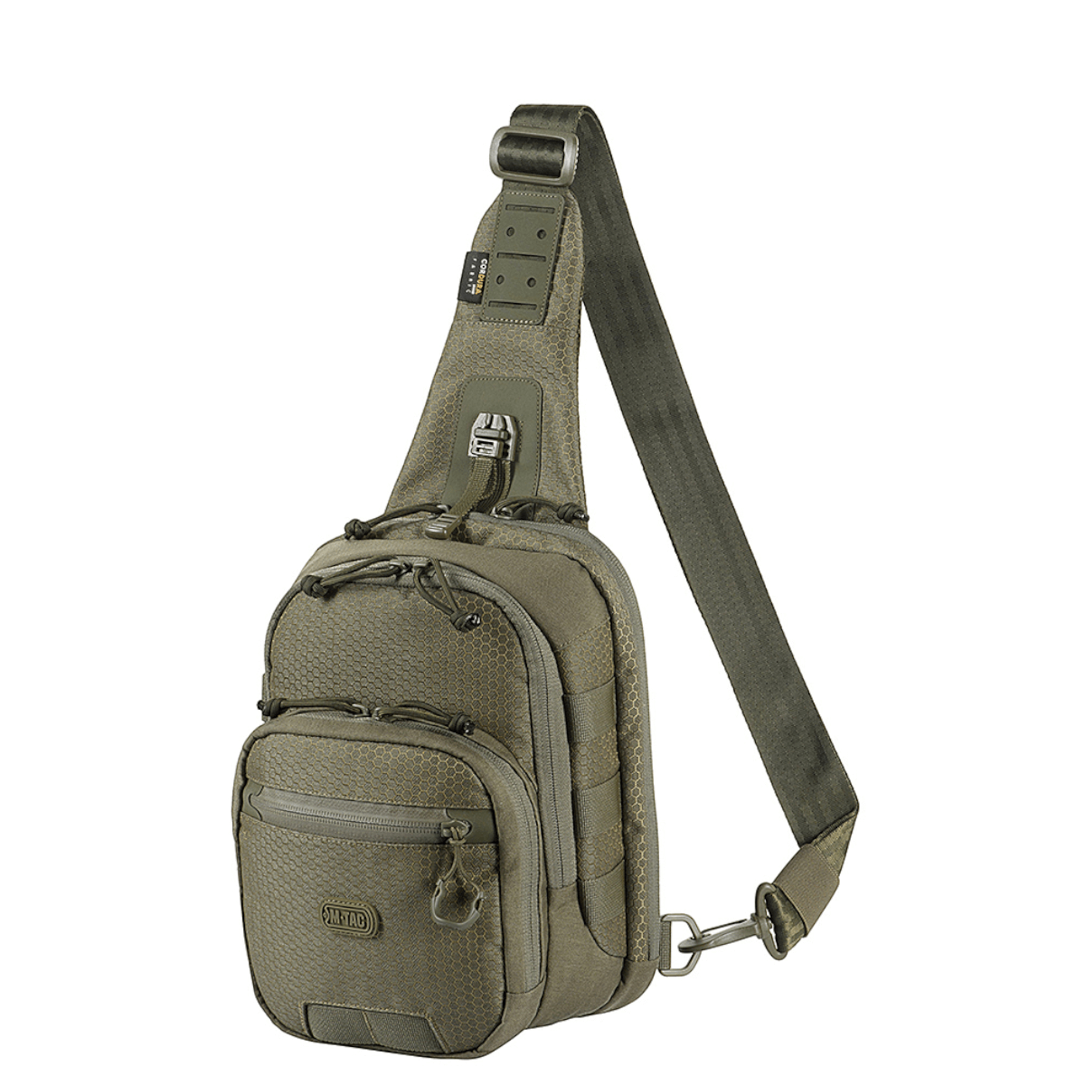 M-Tac Cross Taske Slim Elite Hex i holdbart Cordura-materiale med justerbar rem, ideel som enkelt skuldertaske eller lille rygsæk.