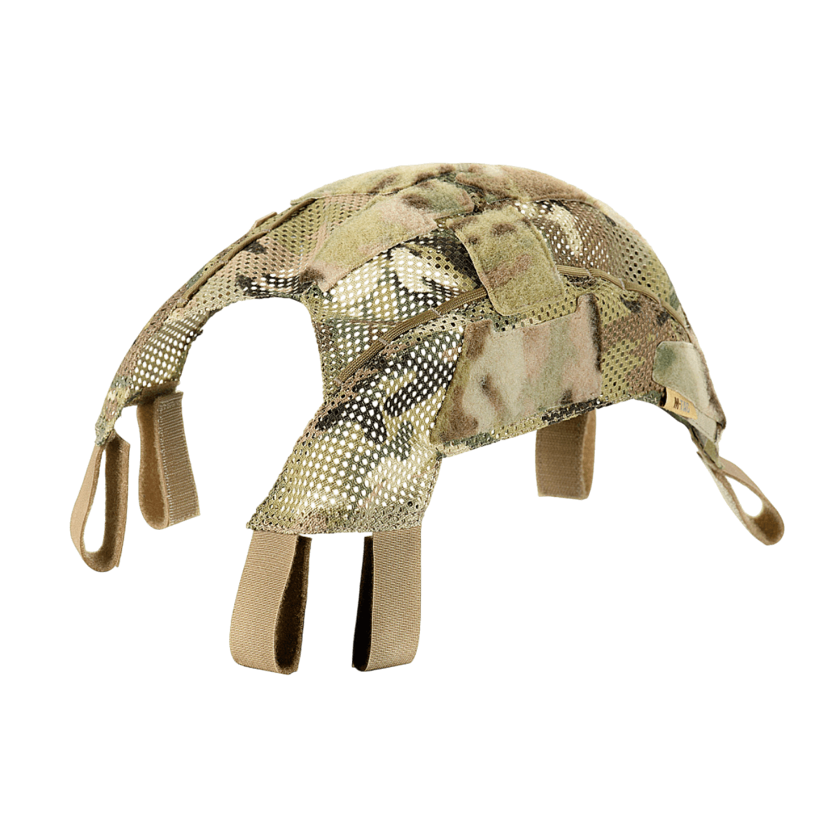 M‑Tac Hjelmcover Shroud Elite i multicam camouflage, designet til TOR-D hjelme med Velcro-paneler og straps for ekstra fastgørelse.