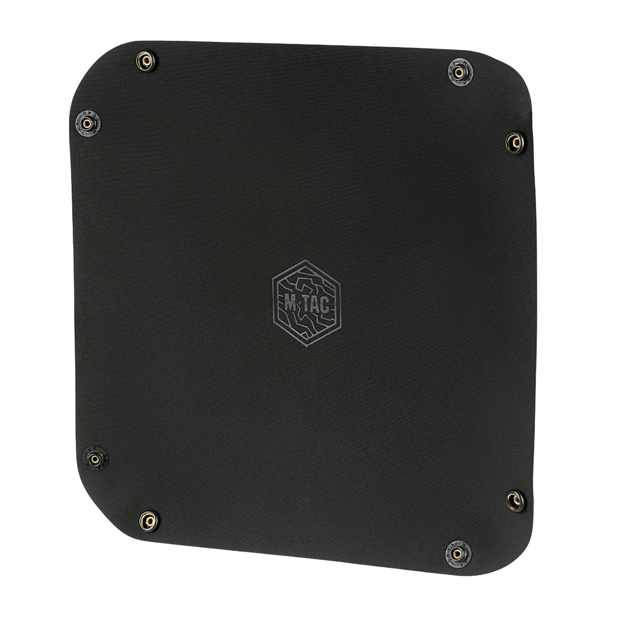M‑Tac Vedligeholdelsesbakke 24x24 cm i slidstærkt polymer, foldbar med hexagon design og logo, ideel til våbenpleje.