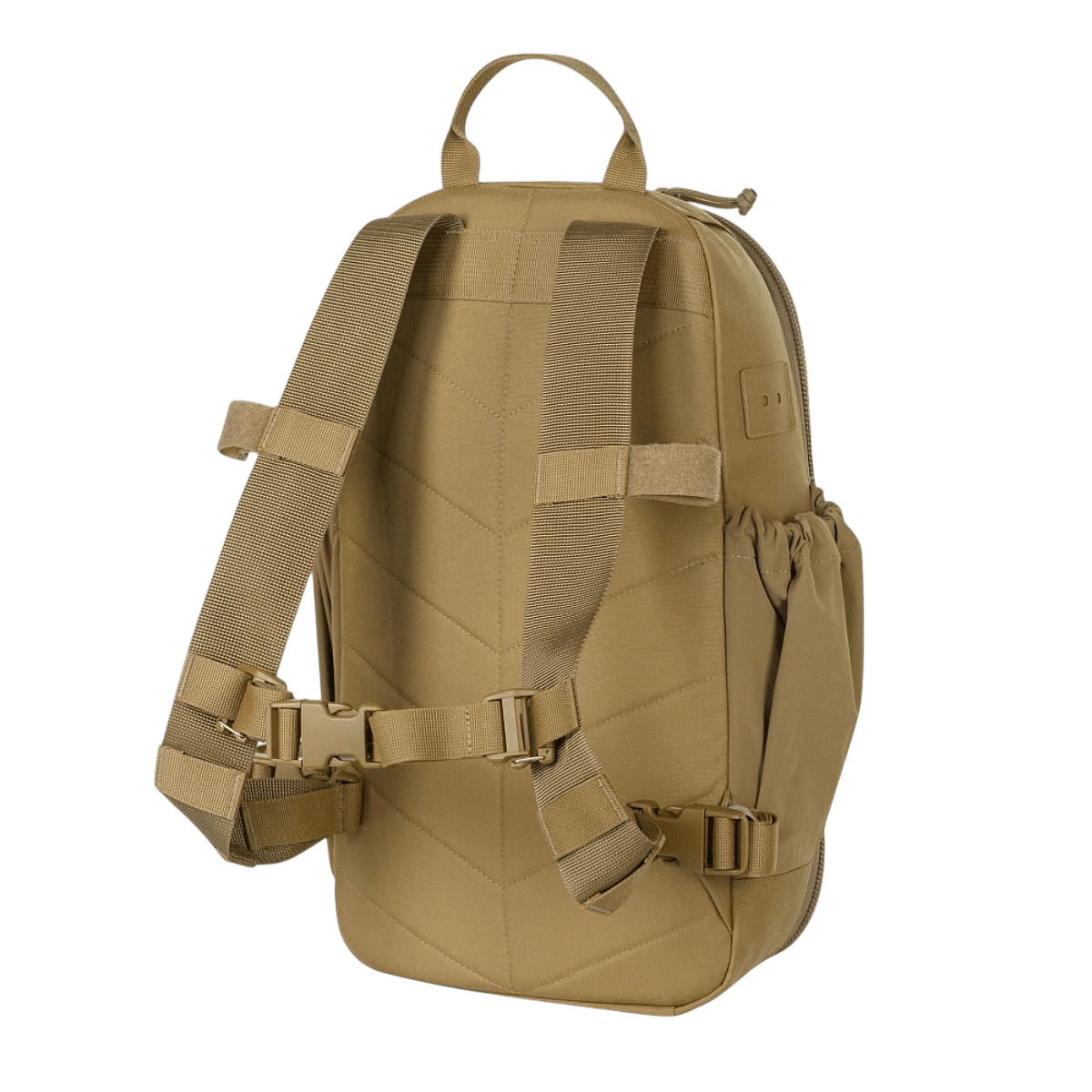 M-Tac STURM Elite Rygsæk, taktisk 15L rygsæk med Cordura materiale og MOLLE system, set bagfra, khaki farve