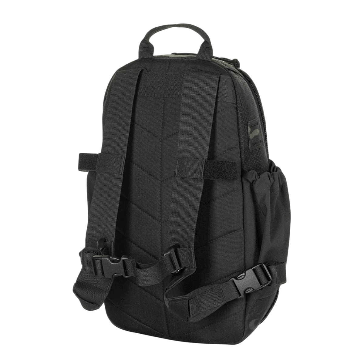 M-Tac STURM Elite Rygsæk i sort, 15 liter taktisk design med MOLLE Laser Cut og elastiske sidelommer til kortvarige feltture.