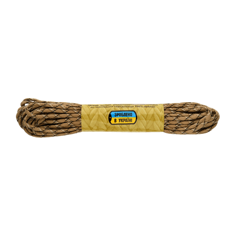 M‑Tac Paracord 550 Type III 15 m stærk nylonkordel i camo mønster, ideel til friluftsliv og reparationer med en brudstyrke på 240 kg.