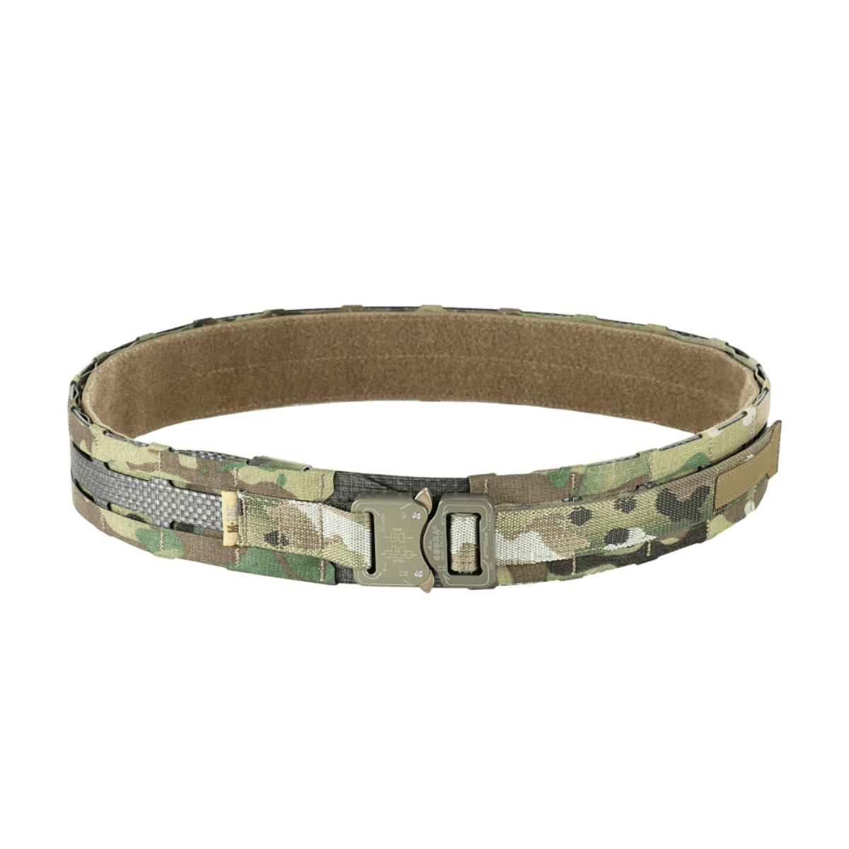M-Tac Tiger Bælte Cobra Buckle i camouflage design til taktisk udstyr, ideelt til MOLLE-kompatible tilføjelser og militær brug.