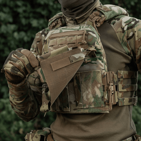 M-Tac Frontpanel til Cuirass QRS Plate Carrier 3 Magasiner i multicam, elastisk materiale med NIJ-certificering, galleri position 1.