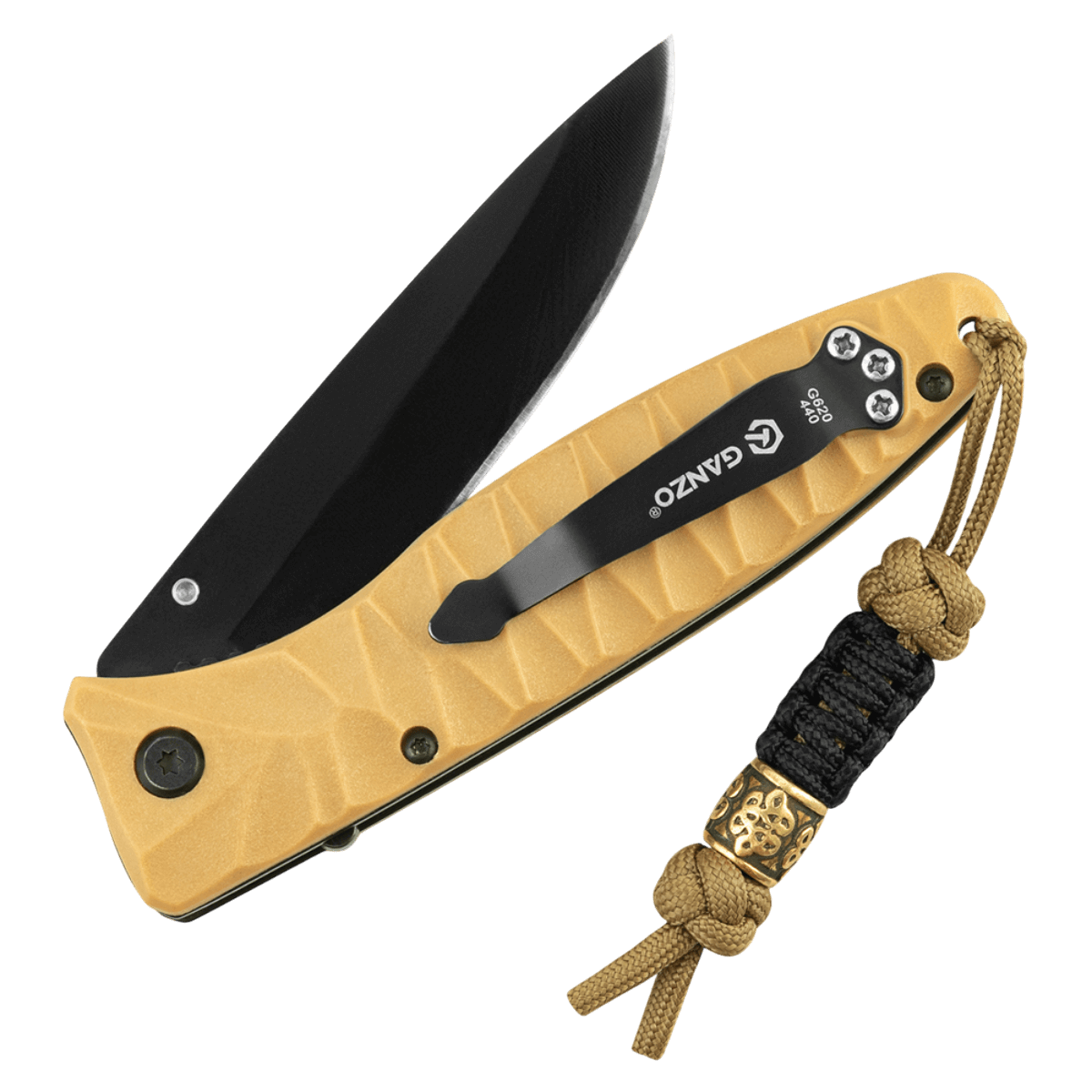 M-Tac Lanyard Scandinavian Small Chinese Knot med snoet paracord og dekorativ perle på en lommekniv til personliggørelse.