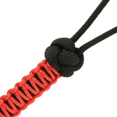 M-Tac Knife Lanyard Ninja med sort og rød paracord fletning, designet til at give kniven personlighed og hurtig adgang.