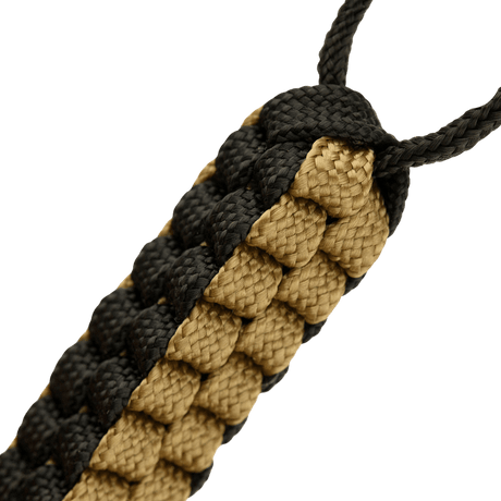 M-Tac Knife Lanyard Cuboid Skull i flettet paracord med kuboidkalle perle, sort og beige design, praktisk til knive