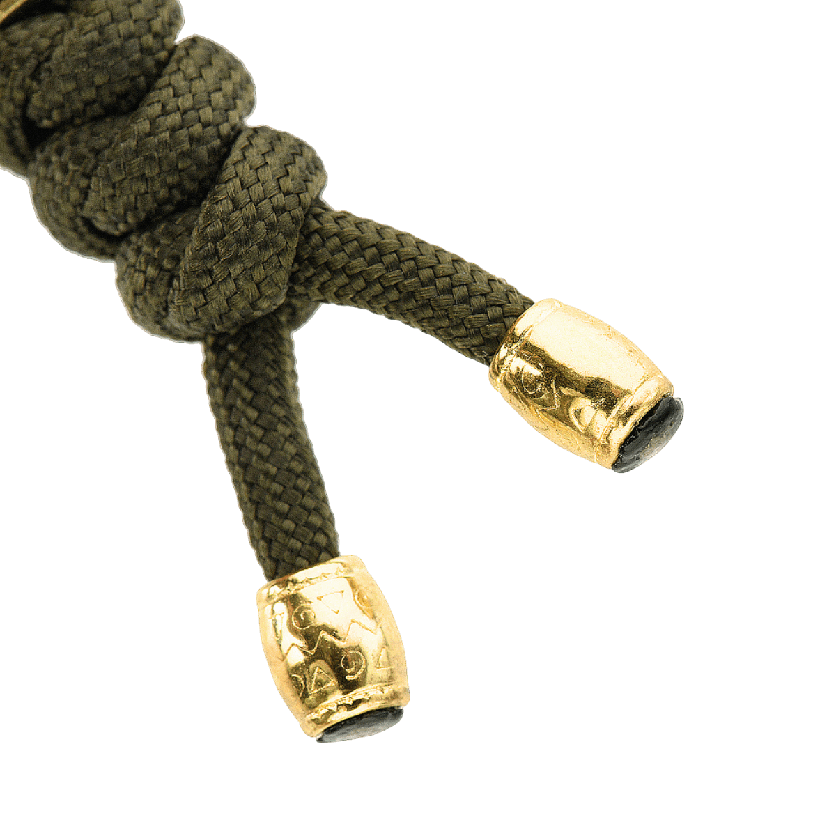 M-Tac Zeus Lanyard i flettet paracord med gyldne ender til forbedring af knivgreb og hurtig adgang til udstyr.