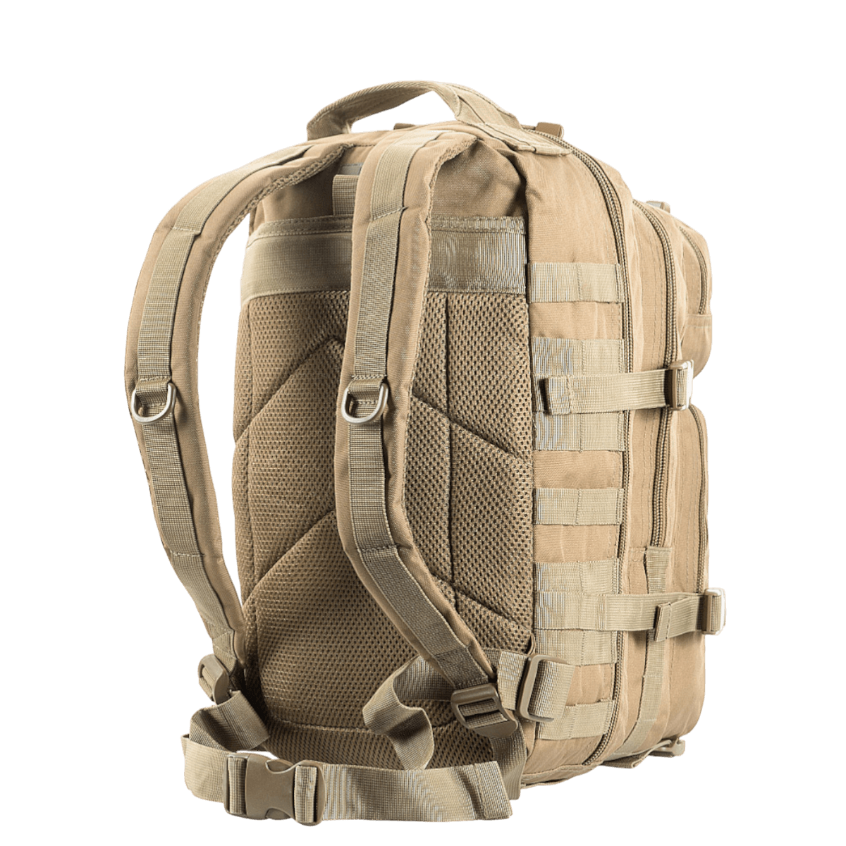 M-Tac Assault Pack med MOLLE-system og justerbare stropper, perfekt til byrygsæk eller korte vandreture.