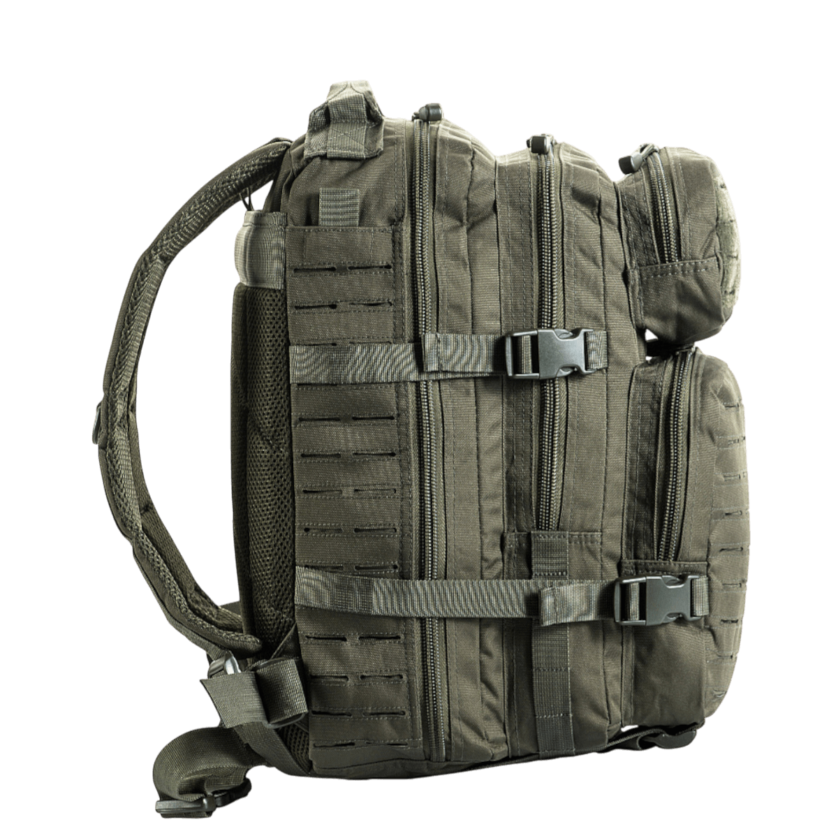 M-Tac Large Assault Pack Rygsæk Laser Cut med MOLLE-system og polstrede skulderremme til komfortabel bæring.