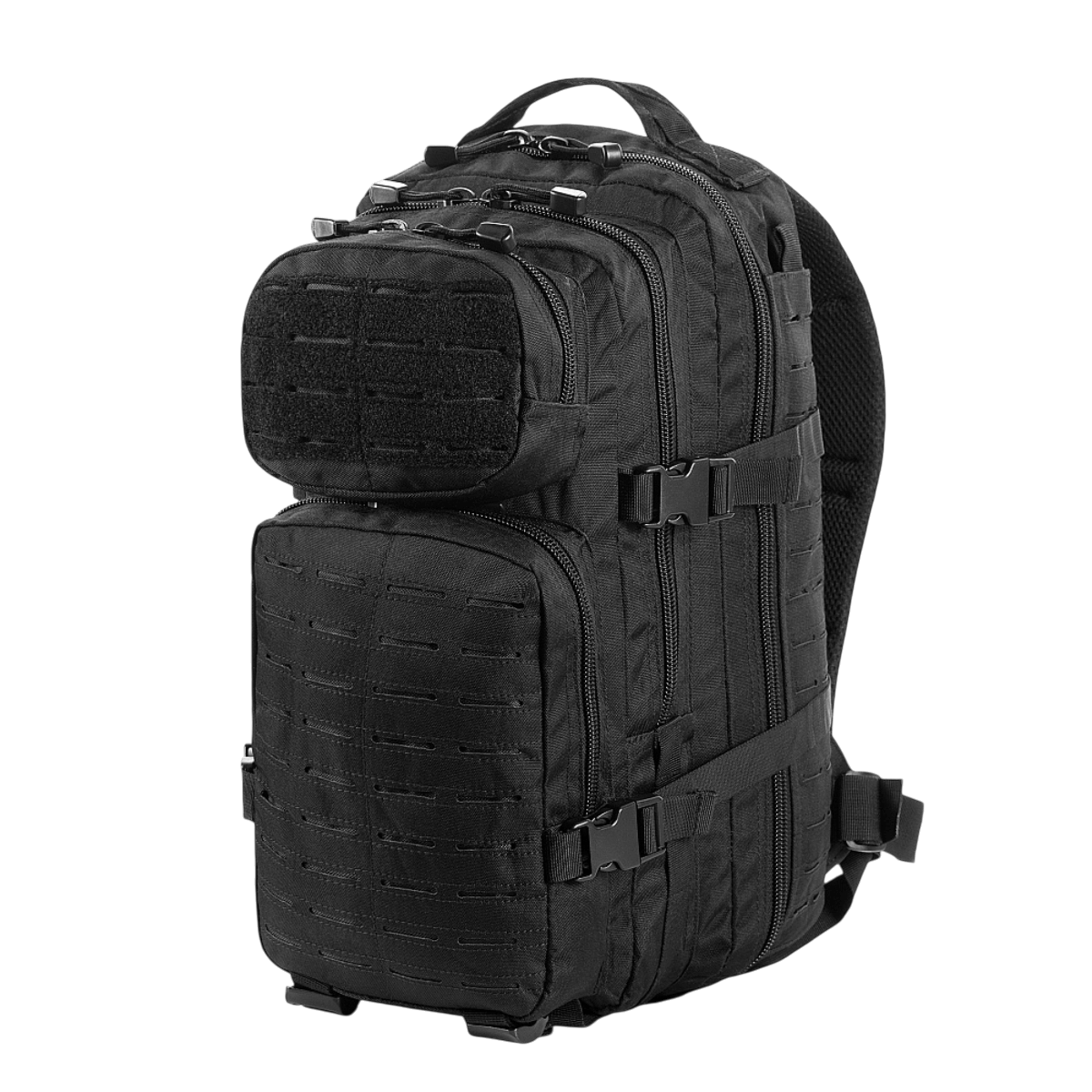 M-Tac Assault Pack Laser Cut rygsæk med MOLLE-system og justerbare remme, perfekt til byen eller vandreture.