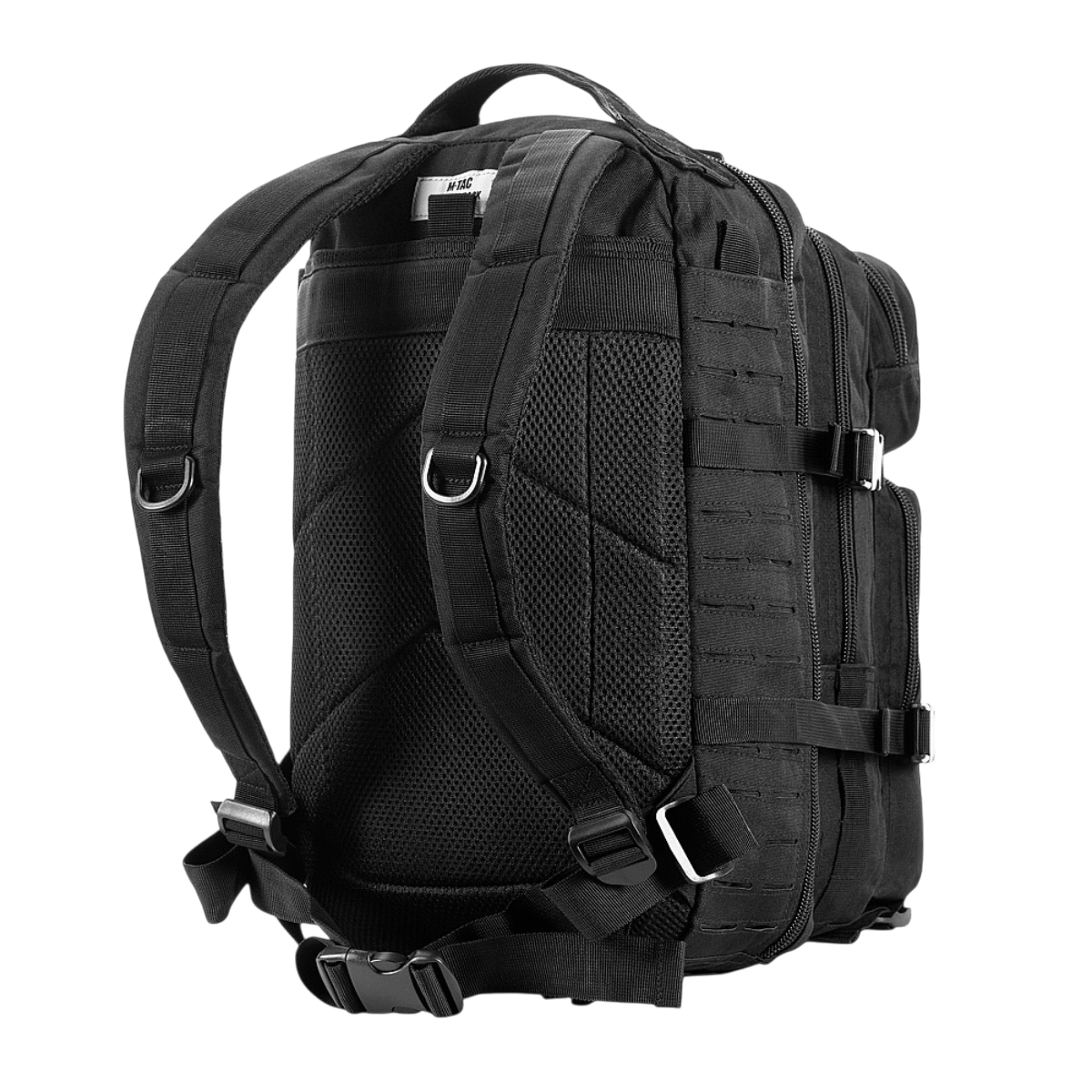 M-Tac Assault Pack Laser Cut bagfra med justerbare skulderremme, blød polstring og MOLLE-system, ideel til by eller korte vandreture.