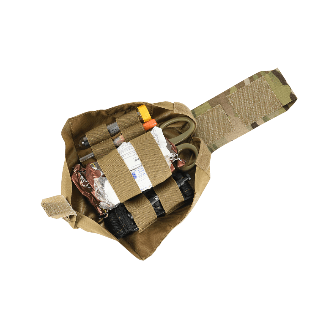 M-Tac Mediclomme Small Vertical Elite i multicam nylon med intern IFAK-organizer og NIJ-certificering vist åben i gallery position 1