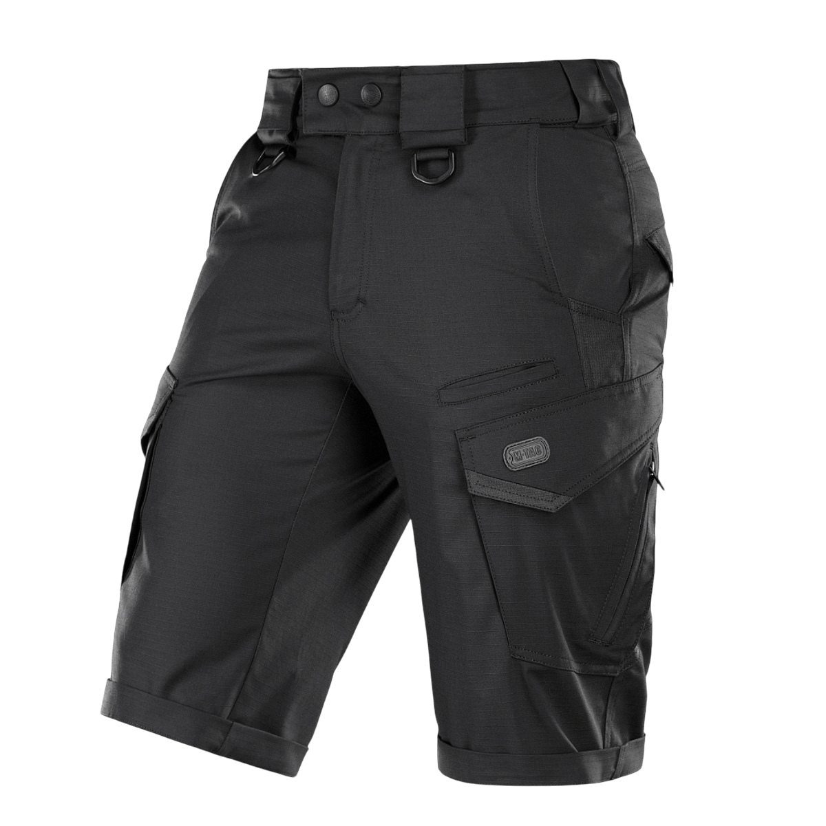 M-Tac Shorts Aggressor Gen.II Flex i sort med moderne, taktisk design, ideel til træning og fritid, fremstillet af slidstærkt rip-stop materiale.