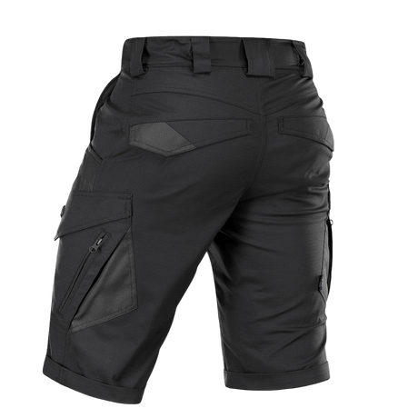 M-Tac Shorts Aggressor Gen.II Flex i sort, bagfra, alsidig taktikshorts til træning og arbejde, med modstandsdygtigt rip-stop materiale.