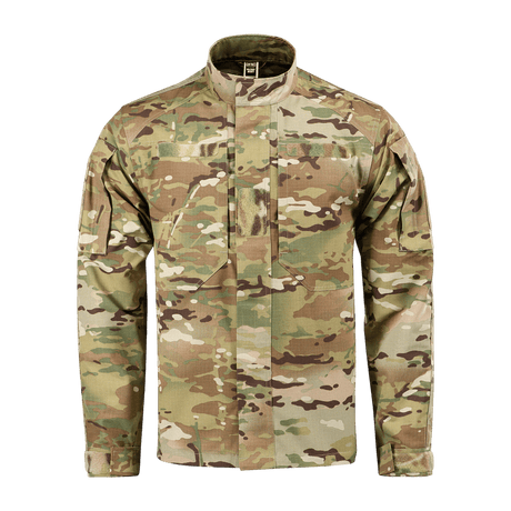 M-Tac Jakke Military Elite NYCO i multicam med ståkrave, YKK-lynlås, og semi-figursyet design, perfekt til militærbrug.