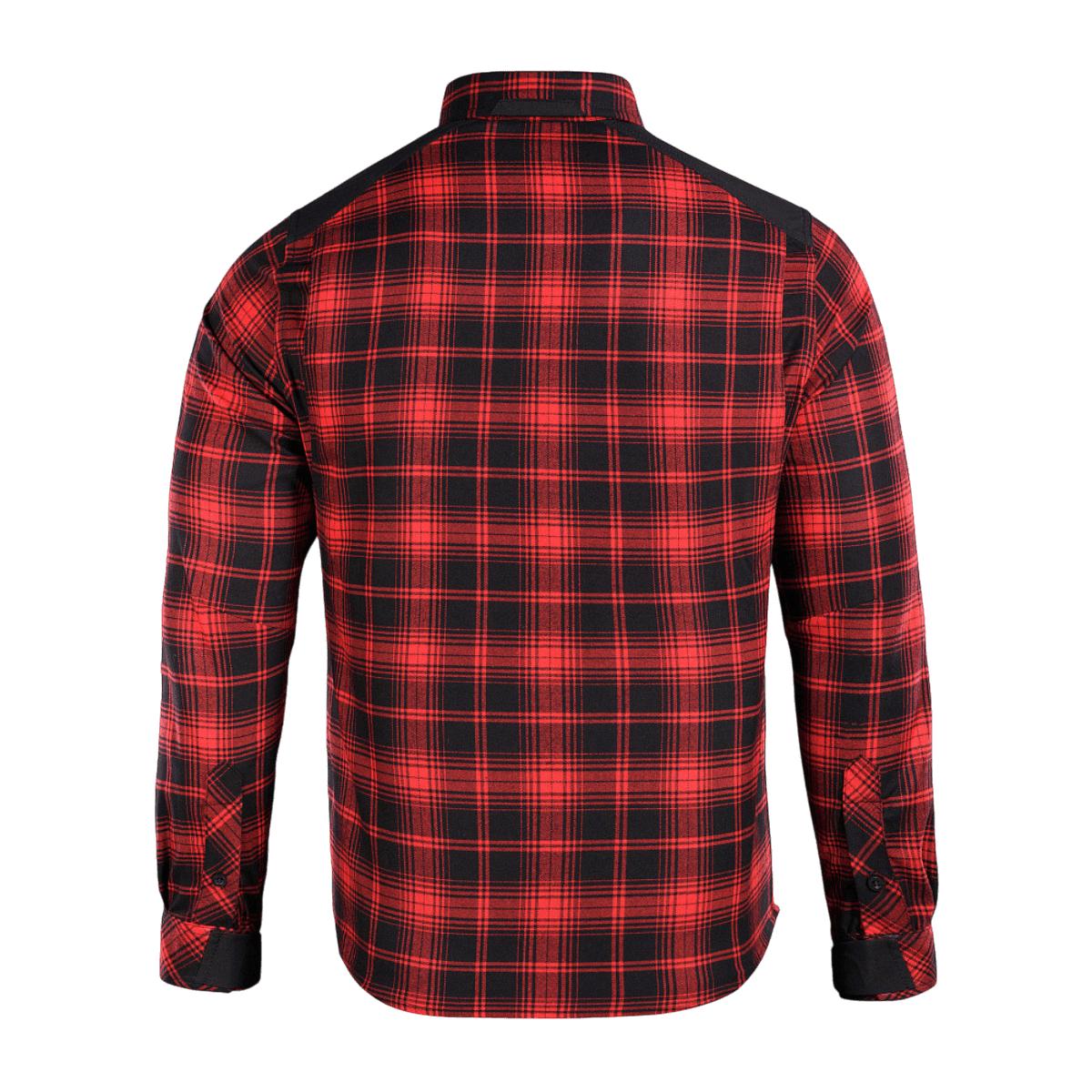 M-Tac Redneck Skjorte i rød plaid med forstærkede skuldre og velcro-justerbare ærmer, ideel til arbejde og fritid.