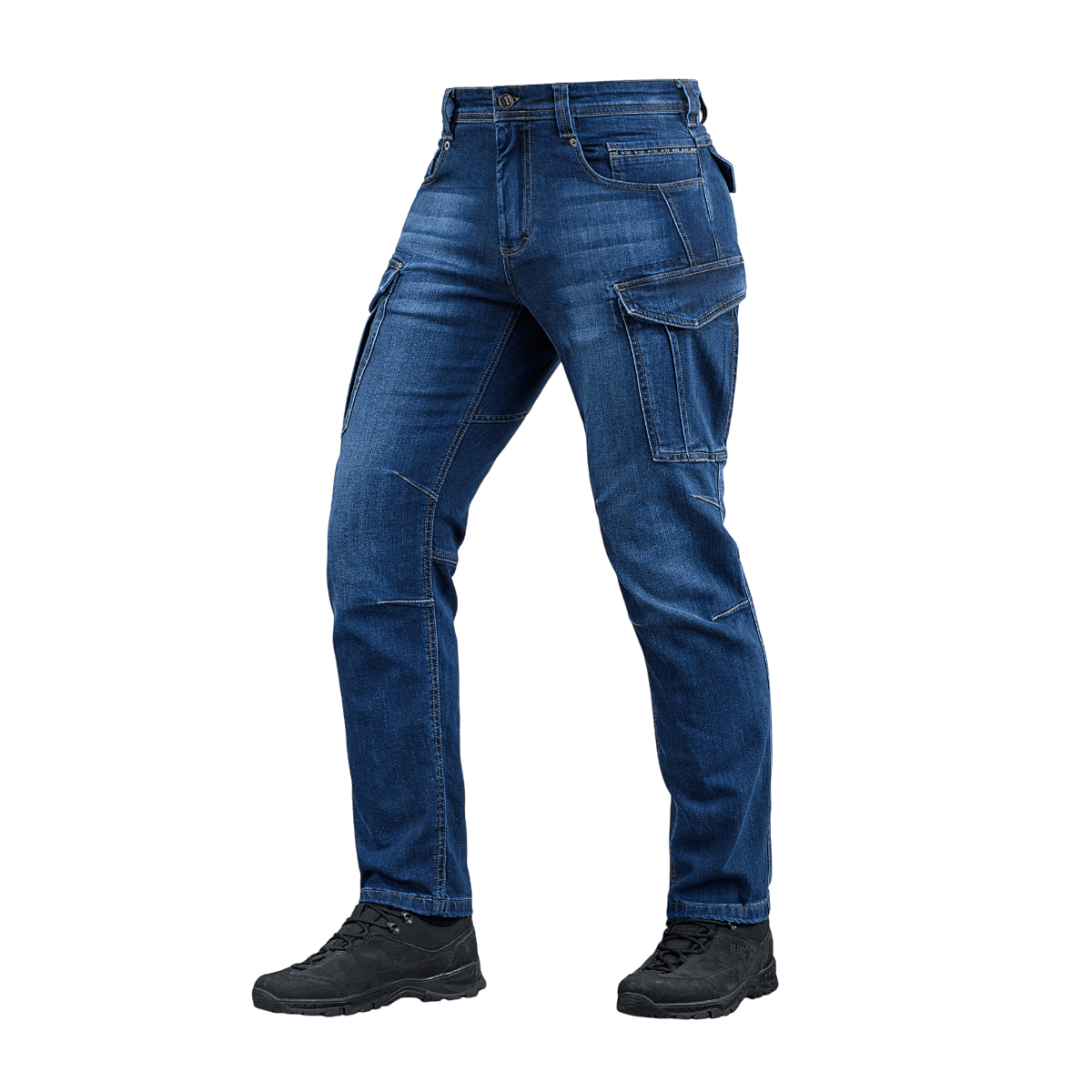 M-Tac Jeans Aggressor med moderne taktisk funktionalitet, slidstærkt denim, rummelige lommer, canadisk knap, YKK-lynlås.