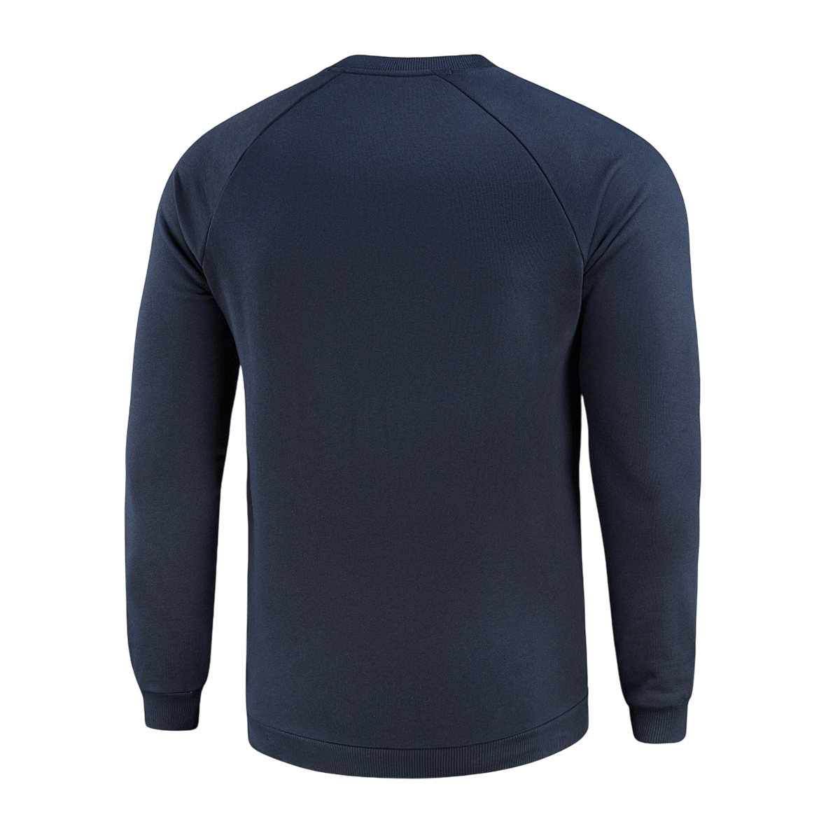 Denimblå M-Tac Cotton Sweatshirt set bagfra, 100% bomuld, løs pasform, ideel til løb og fitness, komfortabel og åndbar.