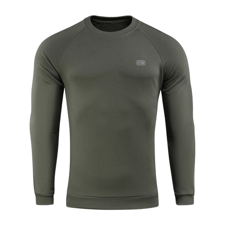Mørkegrøn M-Tac Cotton Sweatshirt i bomuld med ribkanter ved ærmer og talje, ideel til sport og daglig aktivitet, komfortabel pasform.