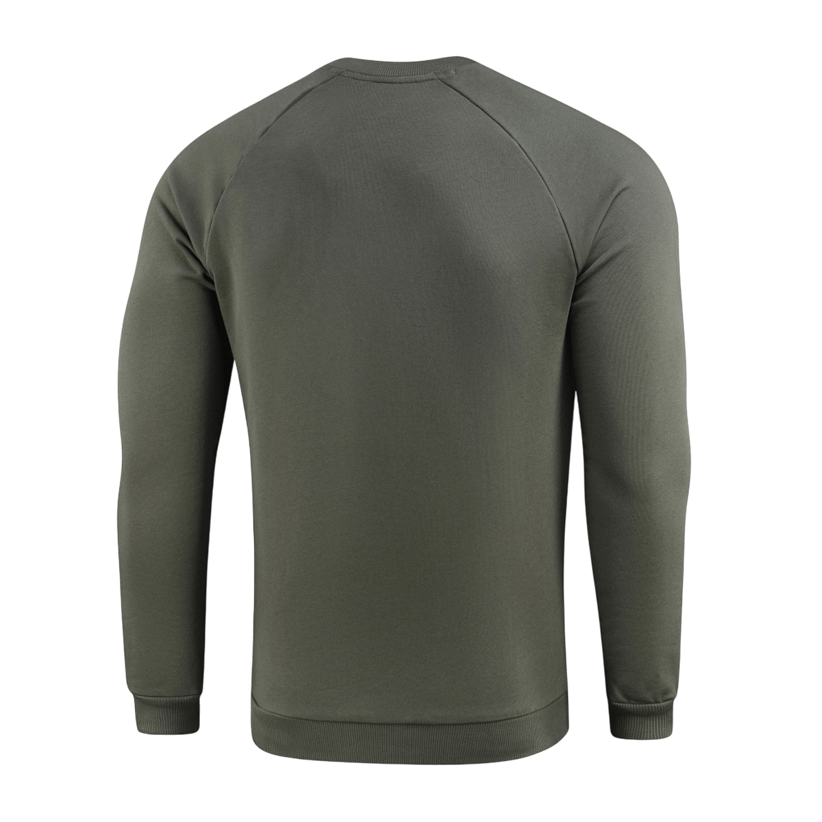 M-Tac Cotton Sweatshirt i olivengrøn set bagfra, ideel til løb, fitness og daglig brug med ribkanter for komfort og bevægelsesfrihed.