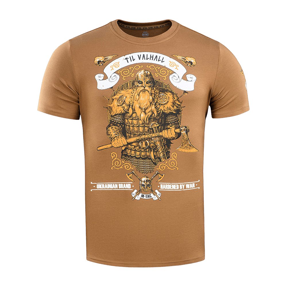 M-Tac T-shirt Viking med viking design og "Til Valhall" tekst, fremhæver kampgejst og ejerens værdier. Velegnet til krigere og historieentusiaster.
