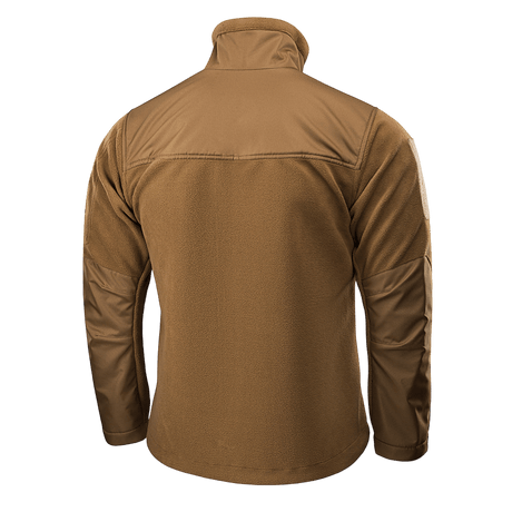 M-Tac Alpha Microfleece Jakke Gen.II i brun, set bagfra, ideel til taktisk og outdoor-brug i koldt vejr, fremstillet af holdbar fleece.