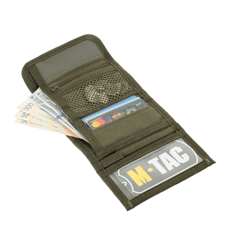 M-Tac Pung med Patch Panel Elite Gen. II i grøn med rum til sedler, kort og dokumenter, lavet af robuste materialer