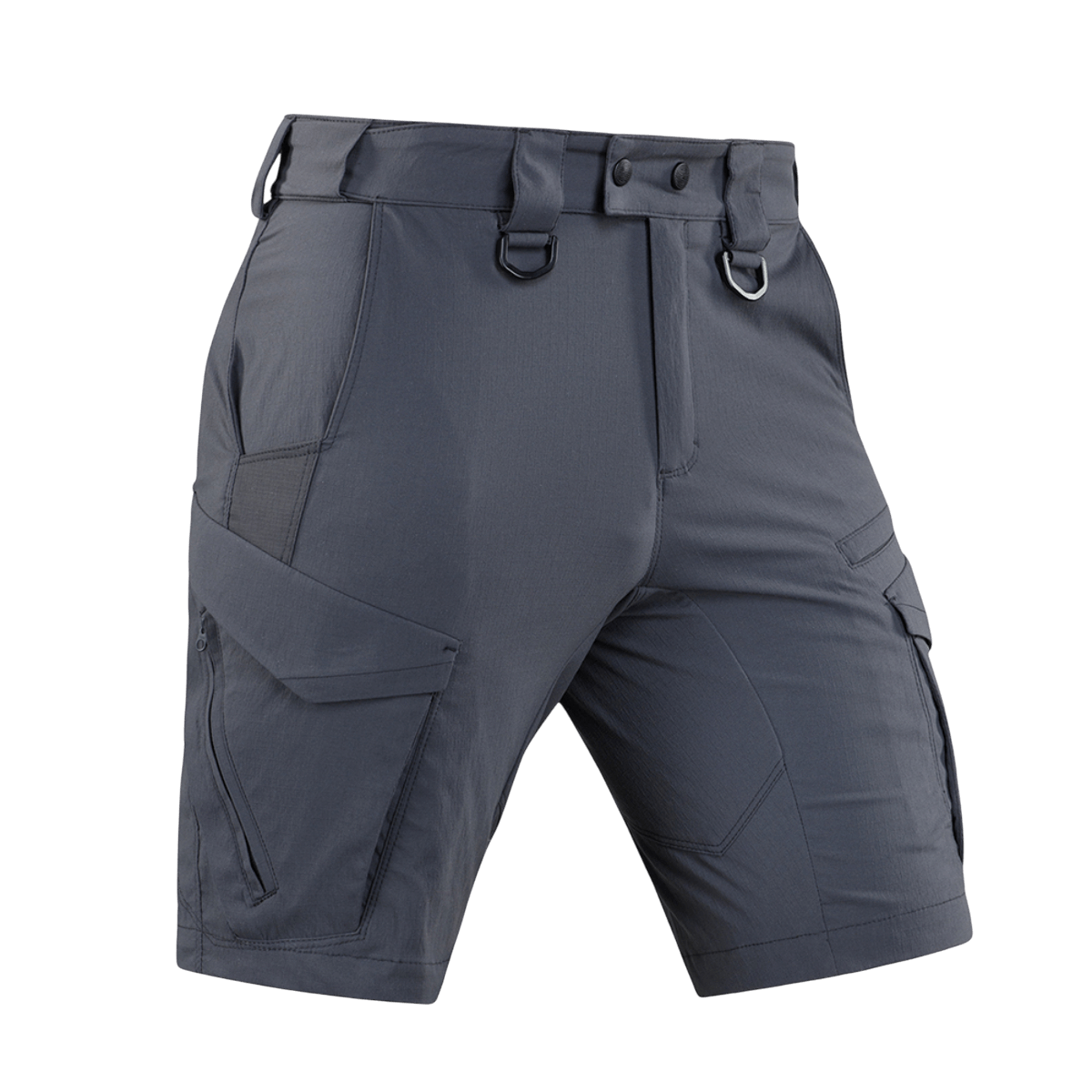 M-Tac Aggressor Summer Flex Shorts med taktisk design, letvægts Flex Rip-Stop stof og syv funktionelle lommer, i mørkegrå farve.