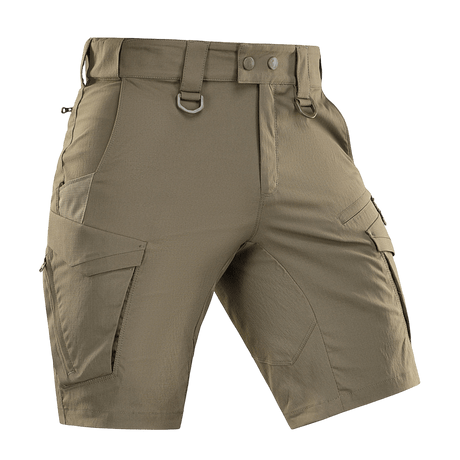 M-Tac Aggressor Summer Flex Shorts i Flex Rip-Stop stof, lette taktiske shorts med D-ringe og syv lommer, ideelle til træning og arbejde.