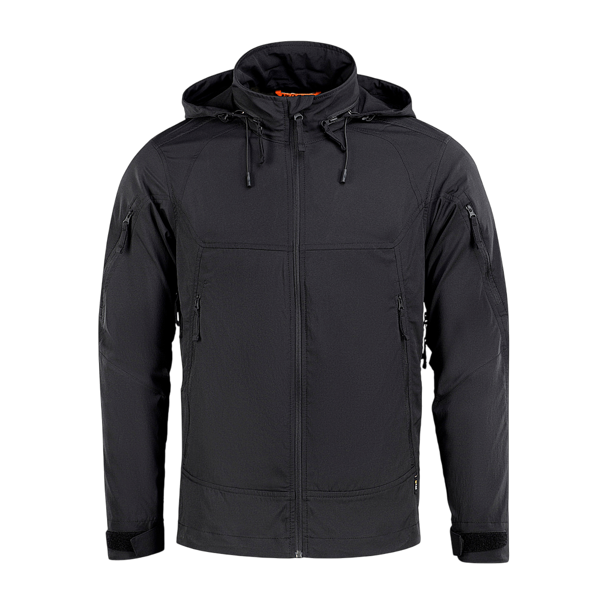 Sort M-Tac Flash Jakke, let og alsidig, perfekt til vandreture og hverdagsbrug, egnet til brug med fleece eller termoundertøj.