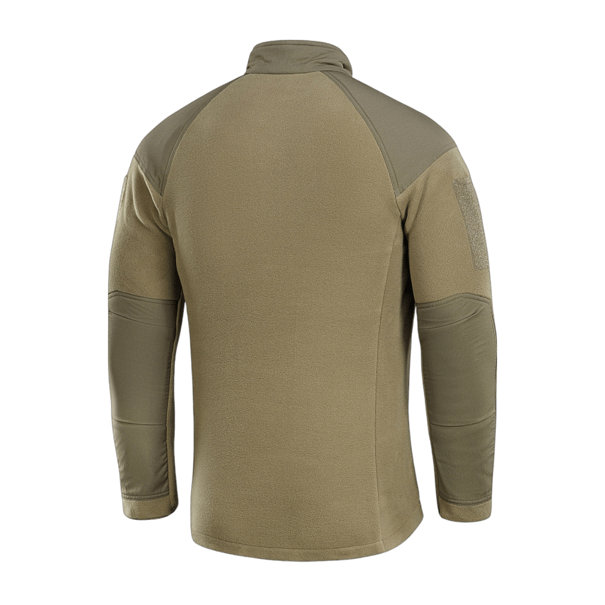 M-Tac Combat Fleece Jakke i beige farve, set bagfra, viser vindtætte indsatser, lavet af Himates fleece for varm og åndbar komfort.