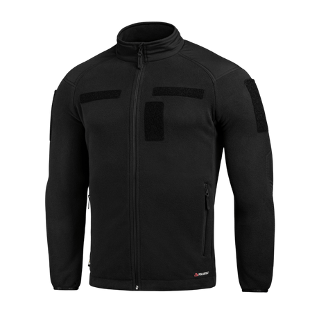 M-Tac Combat Fleece Polartec Jakke i sort med Polartec fleece og vindbeskyttende indsatser til taktisk og casual brug.